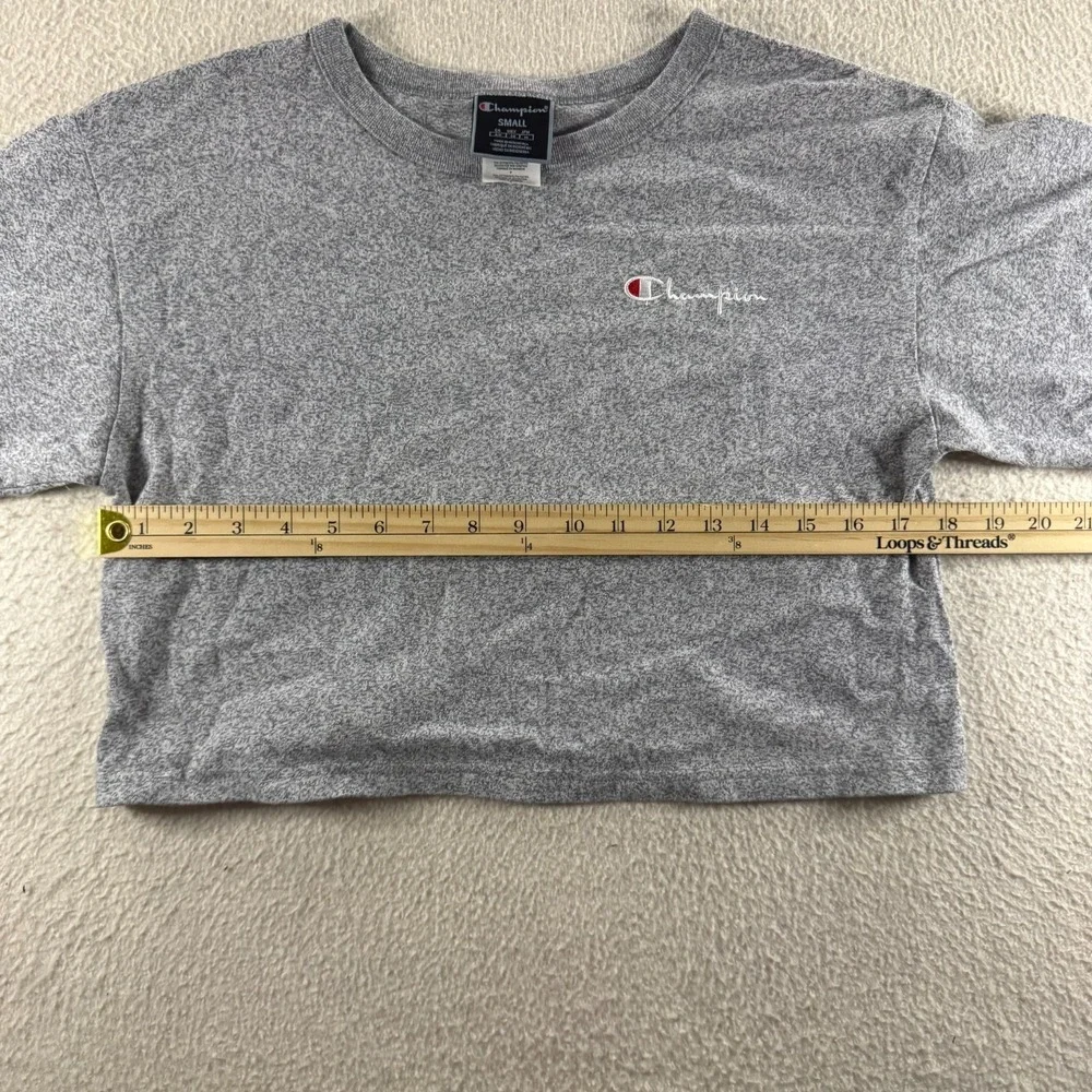 Champion Cropped T-Shirt Women Small Gray Excellent Embroidered Script WL956 XFS